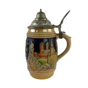 1972 Munich Olympics German Beer Stein, Lidded Souvenir Mug Olympiastadt Munchen